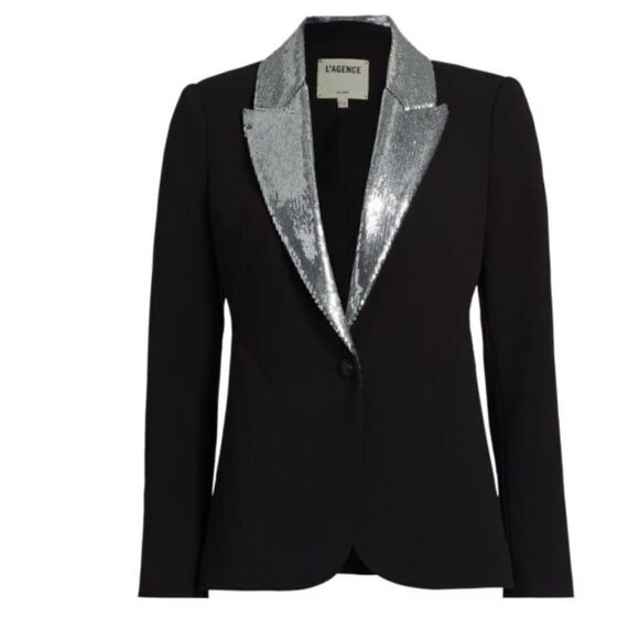 L' AGENCE 'Clementine' Sequin Lapel Ponte Blazer, Black/Silver 00 $850 - Picture 3 of 13